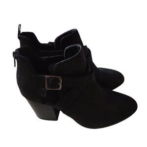 Heart In D Black Block Heel Booties Back Zip Side Buckle Strappy